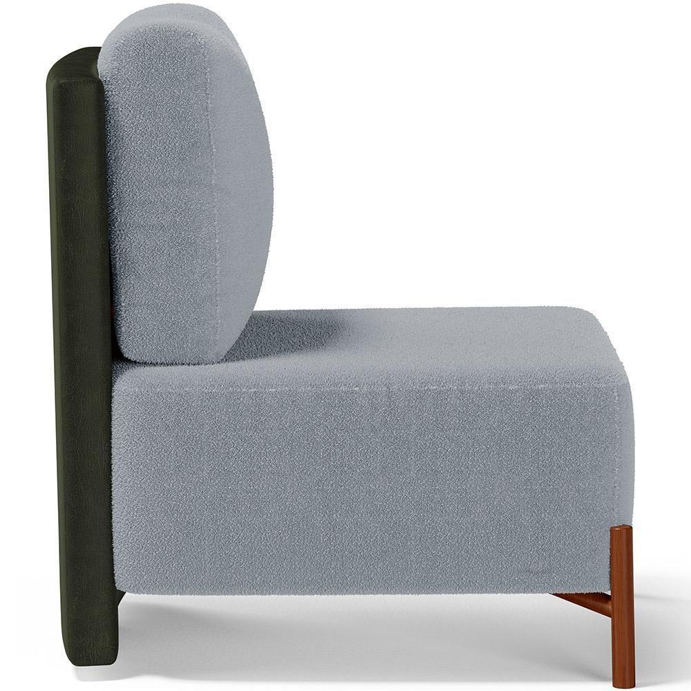 Poltrona Decorativa Sala Estar Living Pés Madeira Hungria L02 Couríssimo Verde Bouclê Cinza - Lyam - 7