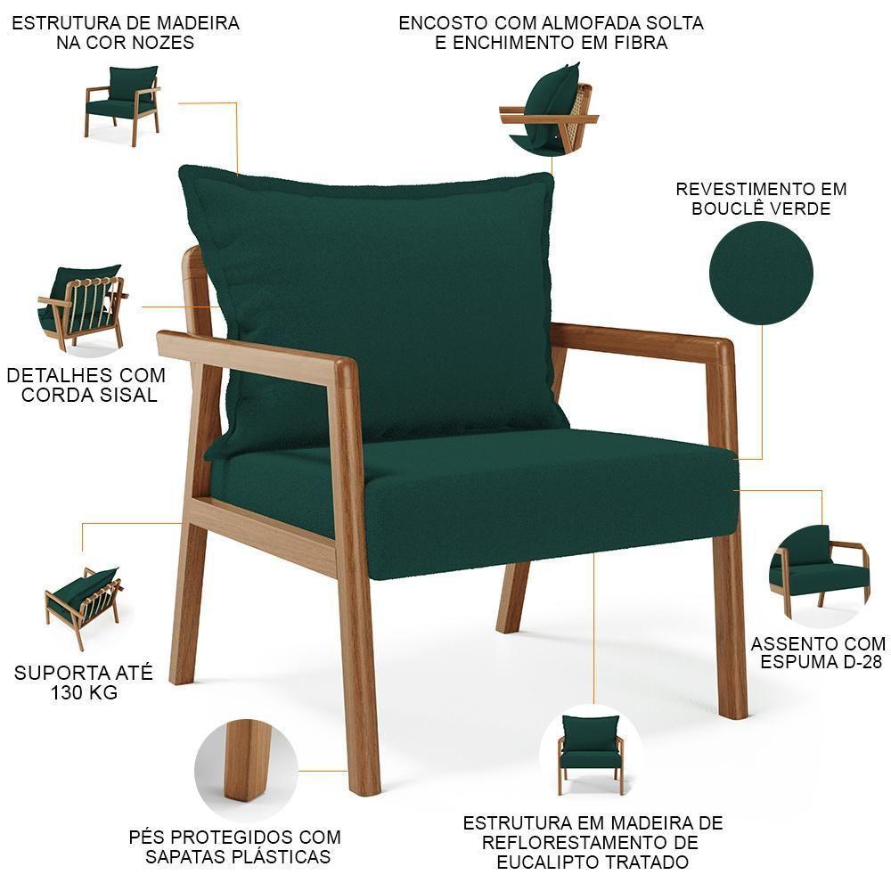 Kit 02 Poltronas Decorativa Para Sala De Estar Alícia B04 Bouclê Verde - Lyam Decor - 4