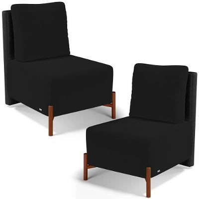 Kit 2 Poltronas Decorativas Hungria L02 Couríssimo Suede Preto Lyam Decor