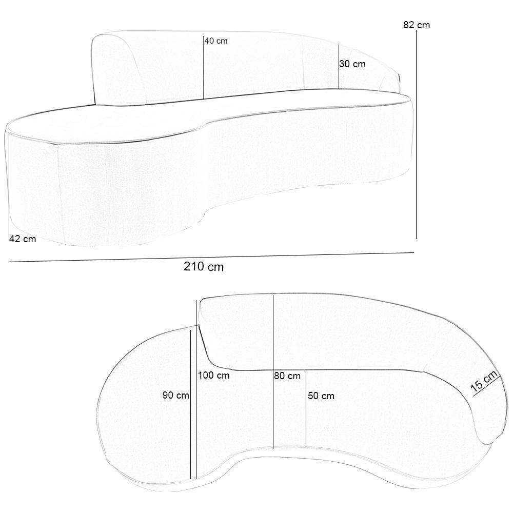 Sofá 3 Lugares Curvo Sala De Estar Living Firenze Direito D02 Corano Cinza 210 Cm C-03 - Lyam - 5