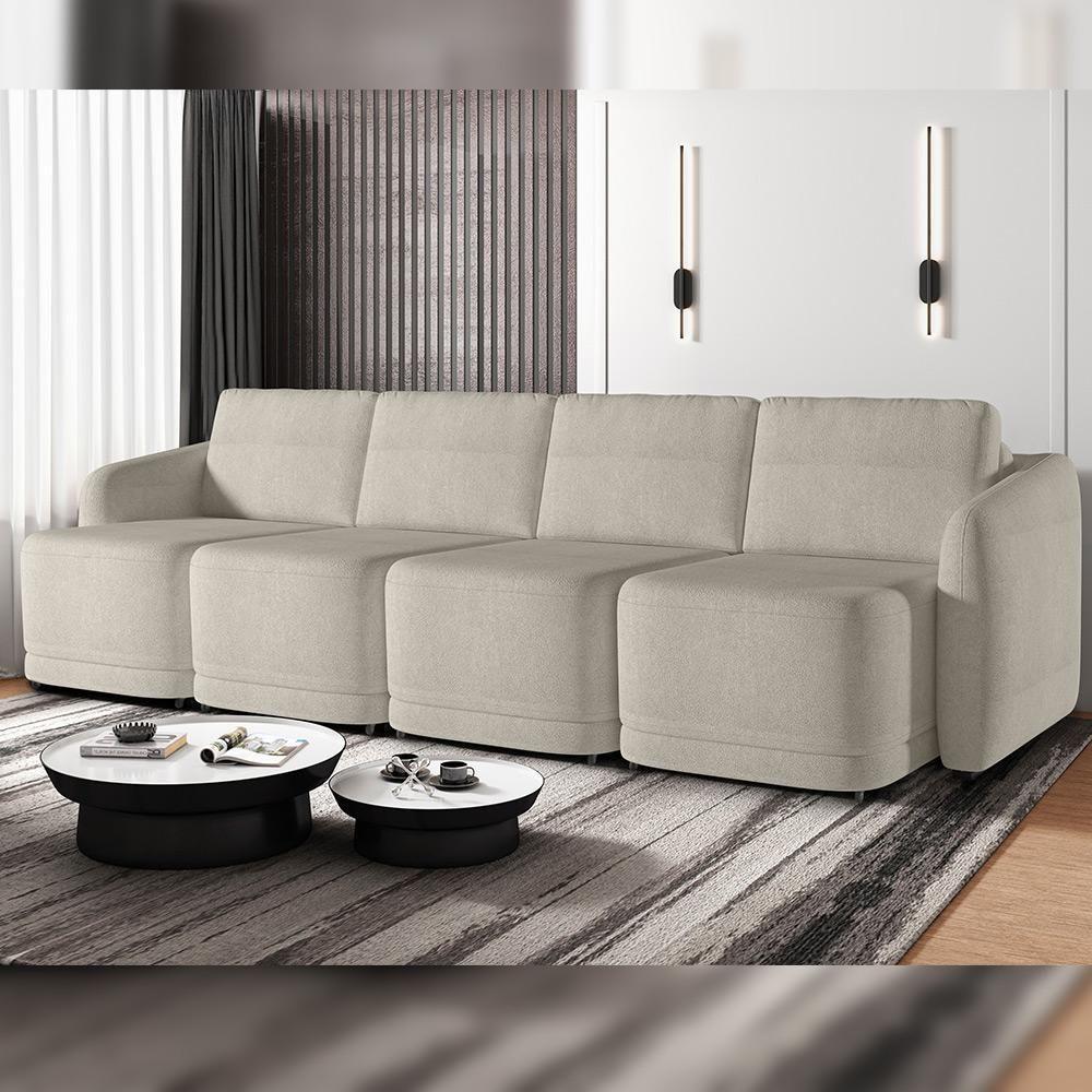 Sofá Cama Para Sala De Estar 4 Lugares 316cm Montserrat K01 Bouclê Bege - Lyam Decor - 7