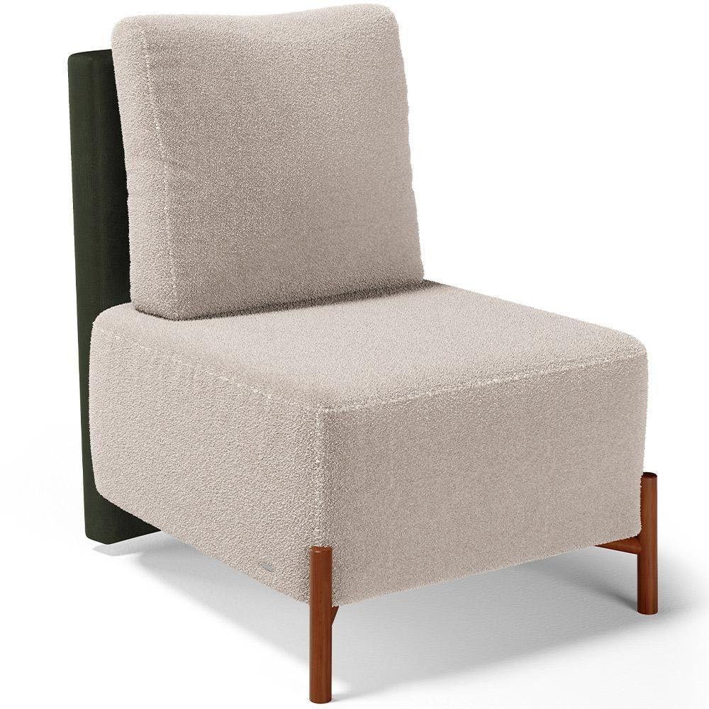 Poltrona Decorativa Sala Estar Living Pés Madeira Hungria L02 Couríssimo Verde Bouclê Creme - Lyam - 1