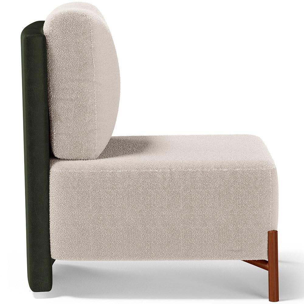 Poltrona Decorativa Sala Estar Living Pés Madeira Hungria L02 Couríssimo Verde Bouclê Creme - Lyam - 3