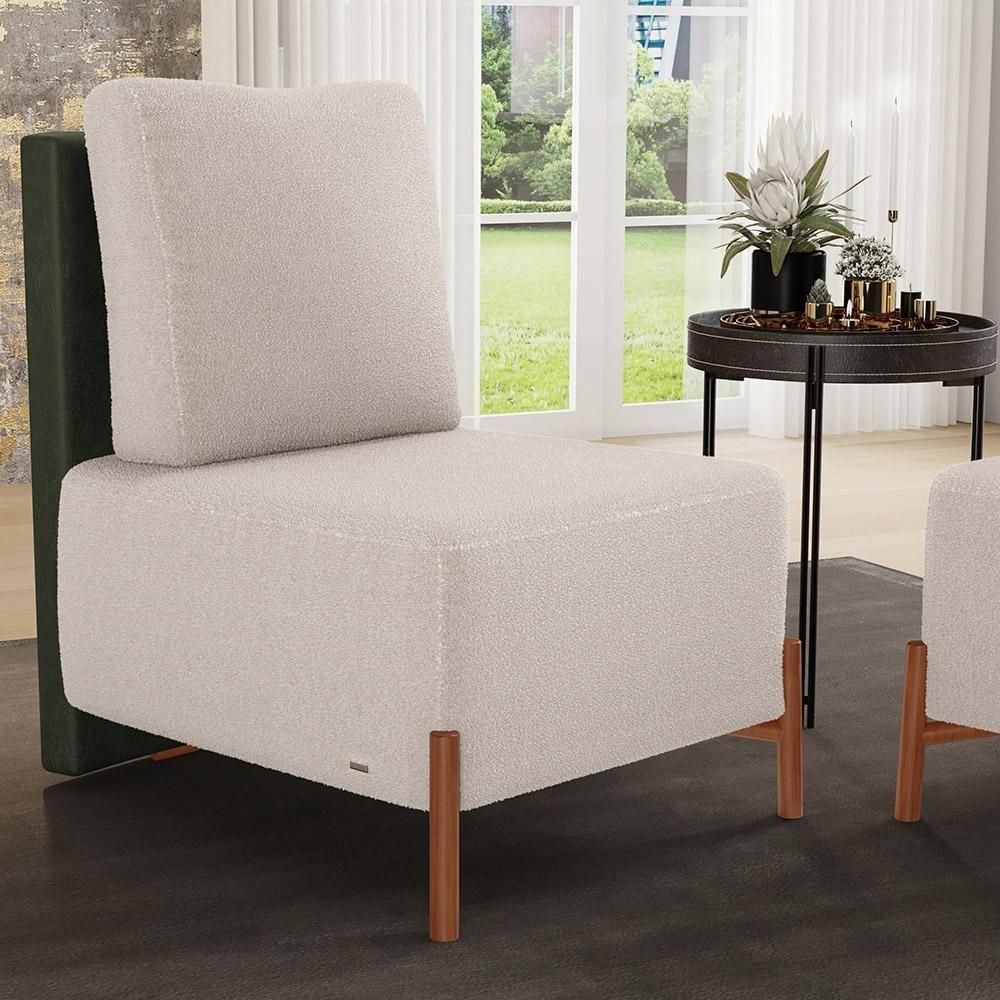 Poltrona Decorativa Sala Estar Living Pés Madeira Hungria L02 Couríssimo Verde Bouclê Creme - Lyam - 4