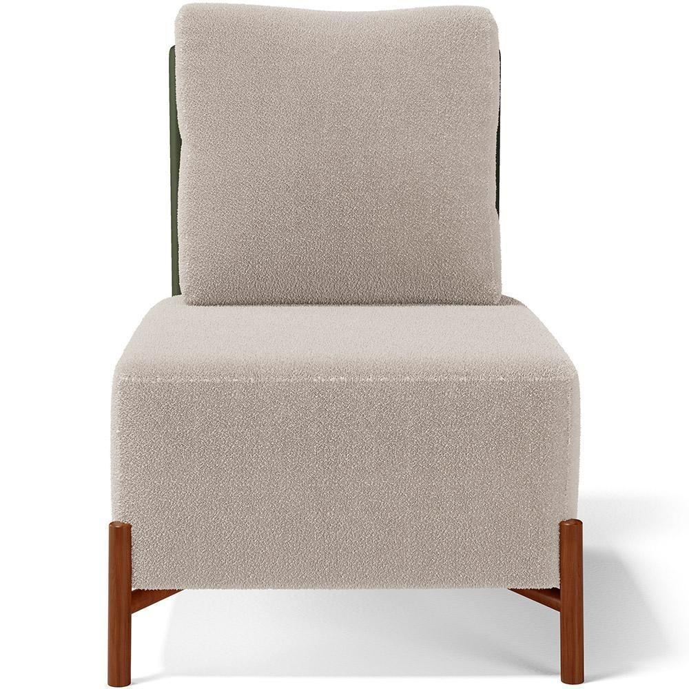 Poltrona Decorativa Sala Estar Living Pés Madeira Hungria L02 Couríssimo Verde Bouclê Creme - Lyam - 5