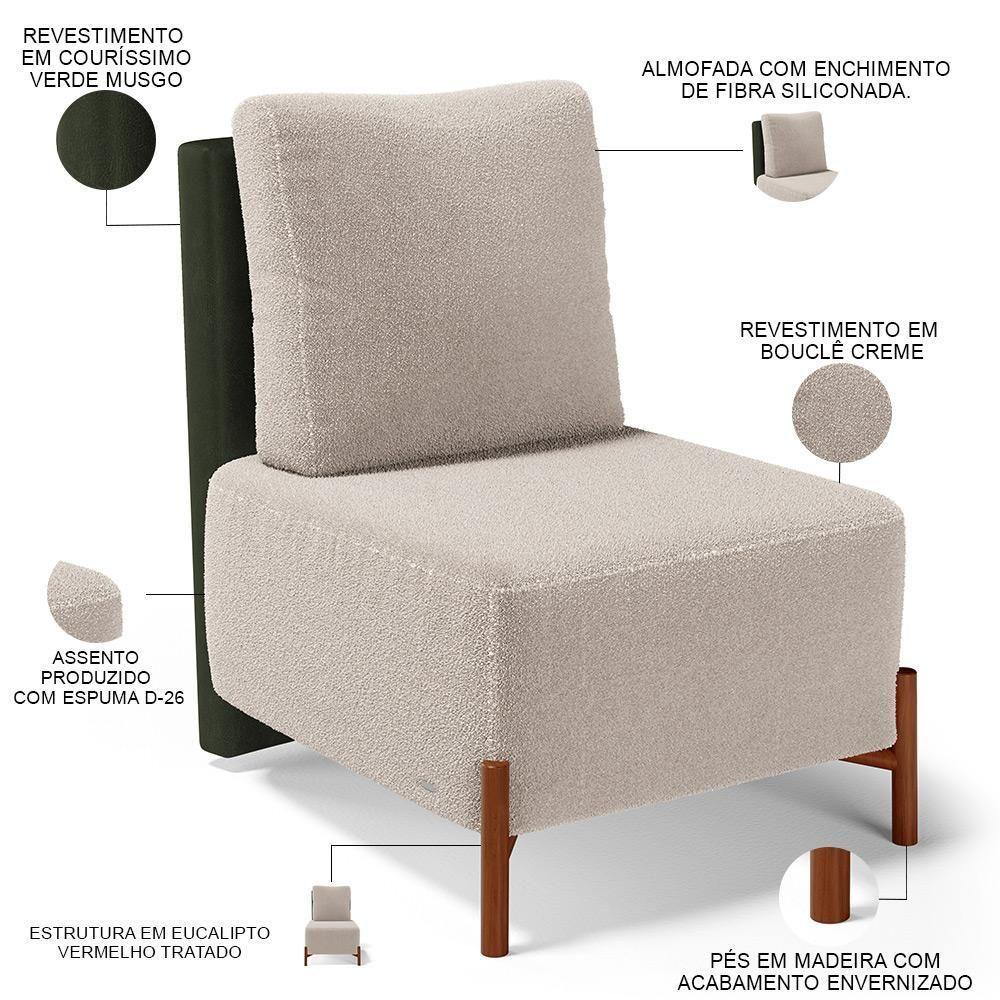 Poltrona Decorativa Sala Estar Living Pés Madeira Hungria L02 Couríssimo Verde Bouclê Creme - Lyam - 7