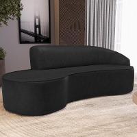 Sofá 3 Lugares Curvo Sala De Estar Living Firenze Direito D02 Couríssimo Preto 210 Cm B-159 - Lyam - 5