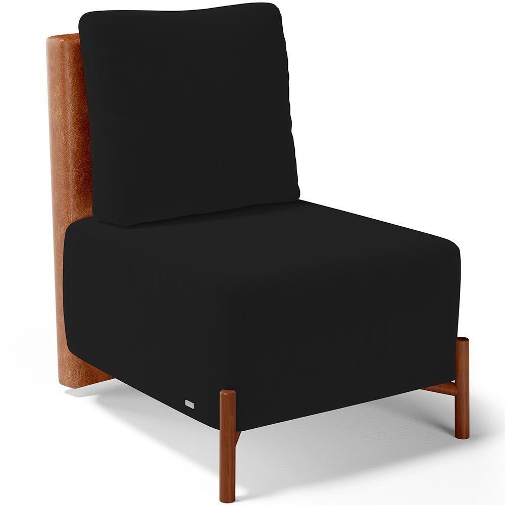 Poltrona Decorativa Sala Estar Living Pés Madeira Hungria L02 Couríssimo Camel Suede Preto - Lyam - 1