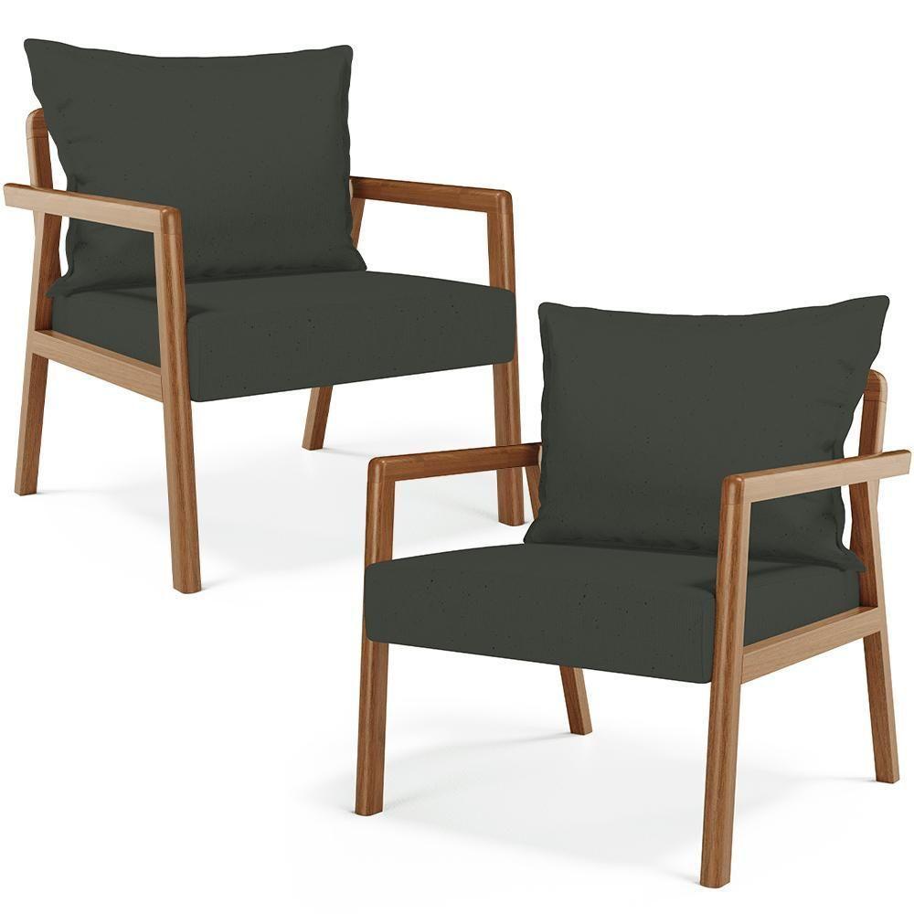 Kit 02 Poltronas Decorativa Para Sala De Estar Alícia B04 Linho Verde Musgo - Lyam Decor - 1