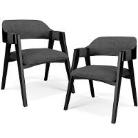 Kit 2 Cadeiras Sala De Jantar Estar Living Estofada Suran L02 Preto Linho Cinza Escuro - Lyam Decor - 1