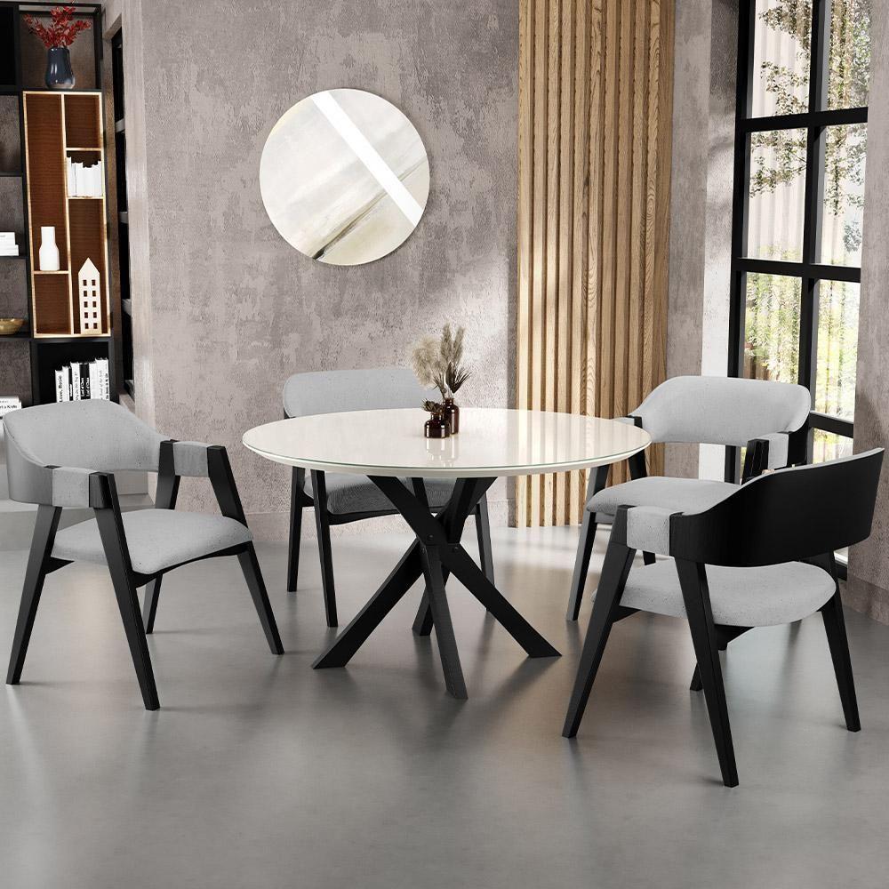 Cadeira Para Sala De Jantar Estar Living Estofada Suran L02 Preto Linho Cinza - Lyam Decor - 4