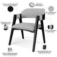 Cadeira Para Sala De Jantar Estar Living Estofada Suran L02 Preto Linho Cinza - Lyam Decor - 2