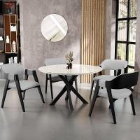 Cadeira Para Sala De Jantar Estar Living Estofada Suran L02 Preto Linho Cinza - Lyam Decor