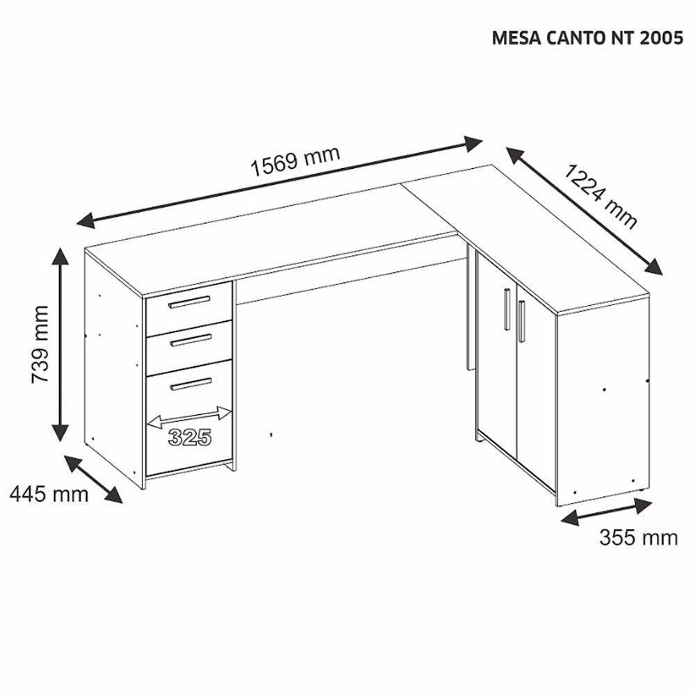 Mesa Office Escrivaninha 2 Portas 3 Gavetas Nt2005 Notável Preto Tx - 5