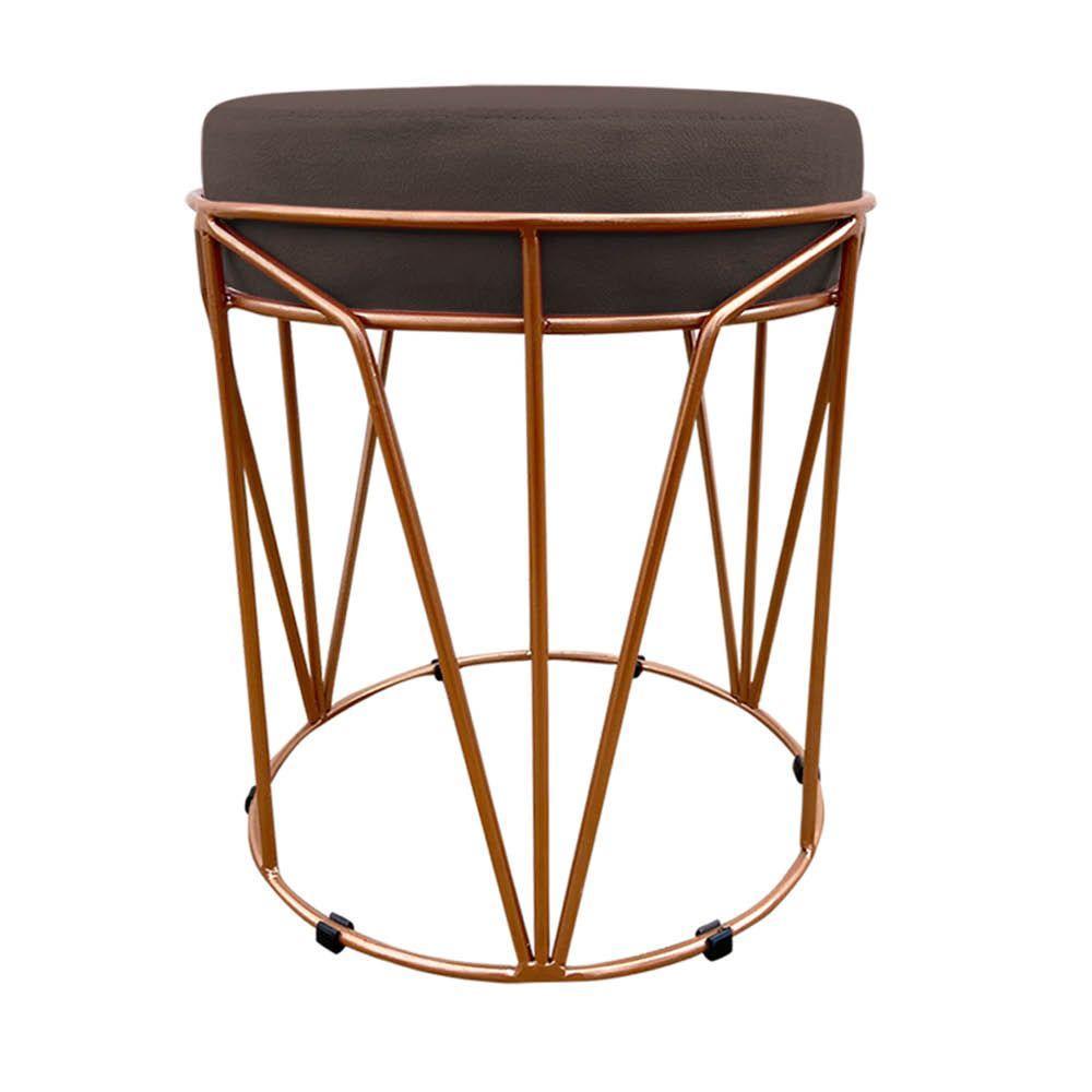 Puff Multiuso Com Mesa 2 Em 1 Suede Marrom Base Cobre - 5