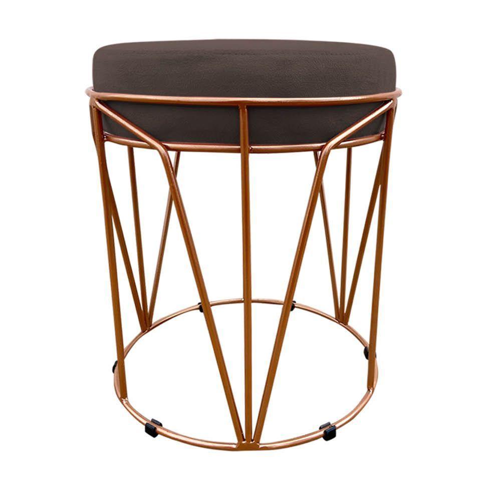 Puff Multiuso Com Mesa 2 Em 1 Suede Marrom Base Cobre - 6