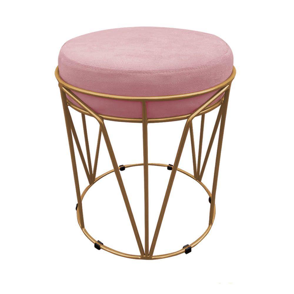 Puff Multiuso Com Mesa 2 Em 1 Suede Rose Base Dourado - 2