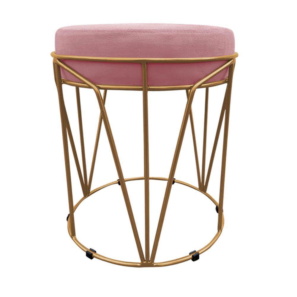 Puff Multiuso Com Mesa 2 Em 1 Suede Rose Base Dourado - 7