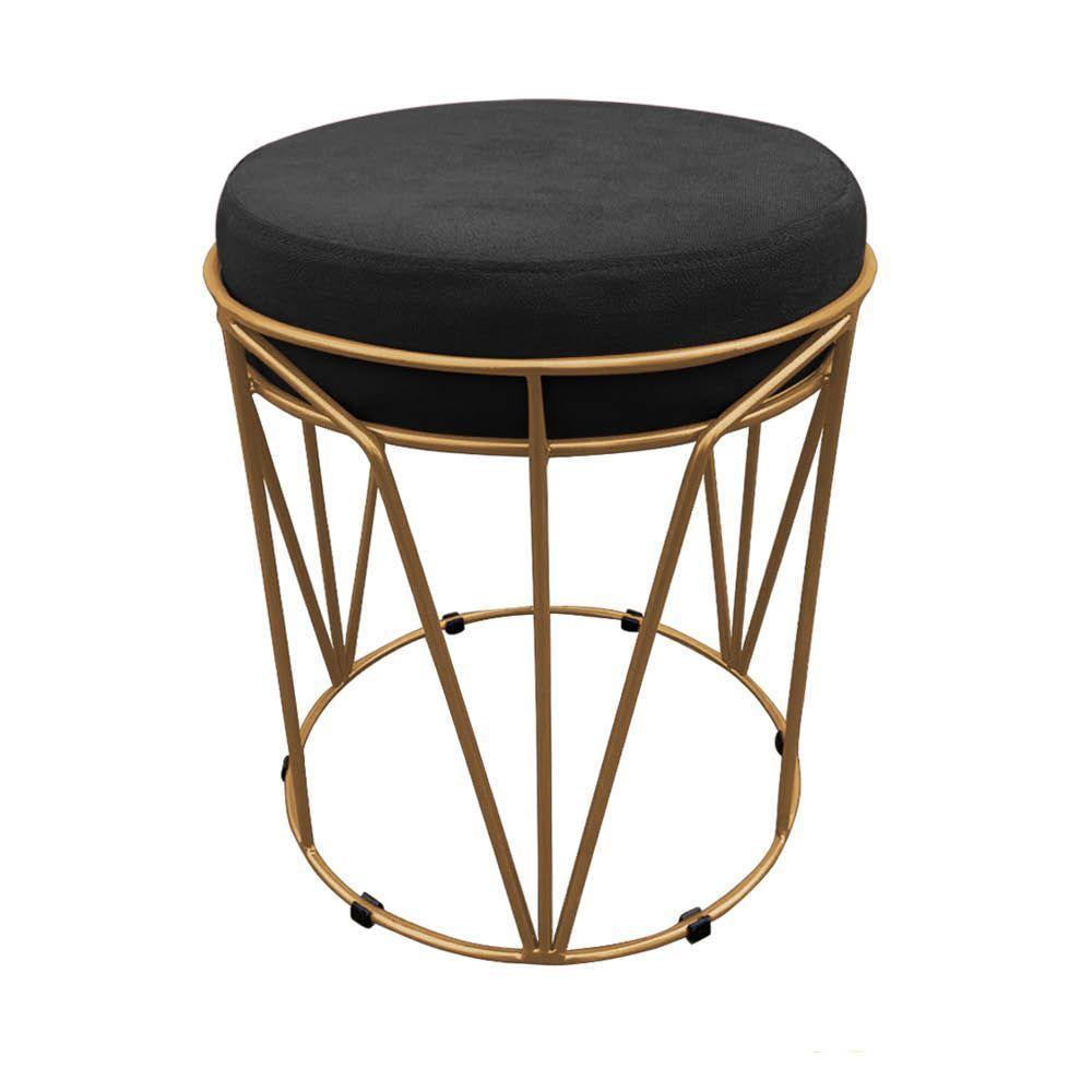 Puff Multiuso Com Mesa 2 Em 1 Suede Preto Base Dourado - 2