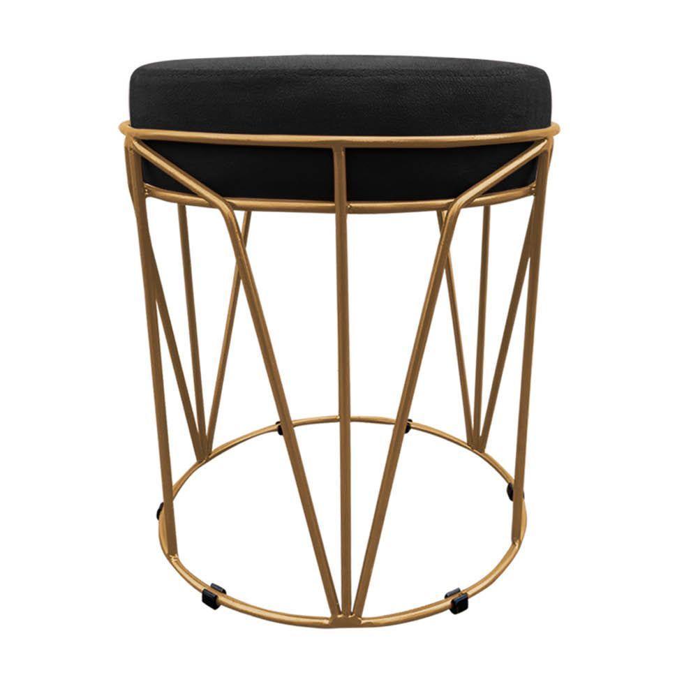 Puff Multiuso Com Mesa 2 Em 1 Suede Preto Base Dourado - 5