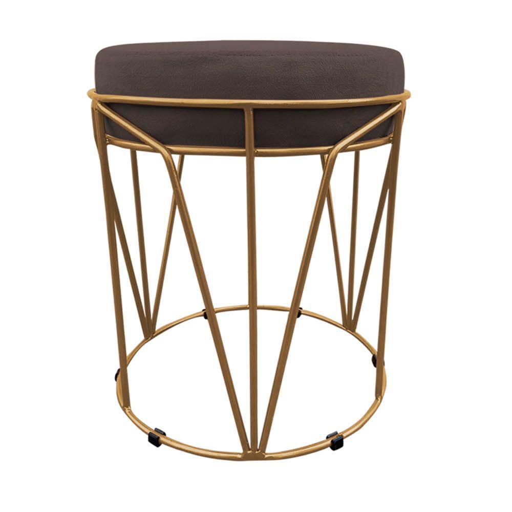Puff Multiuso Com Mesa 2 Em 1 Suede Marrom Base Dourado - 4