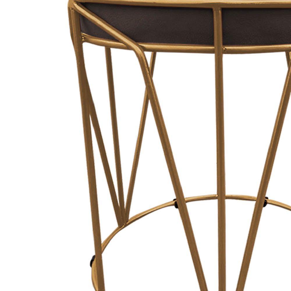 Puff Multiuso Com Mesa 2 Em 1 Suede Marrom Base Dourado - 5