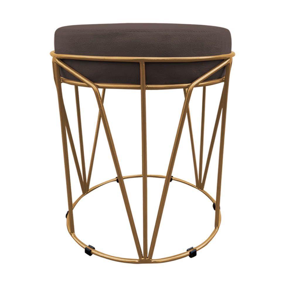 Puff Multiuso Com Mesa 2 Em 1 Suede Marrom Base Dourado - 7