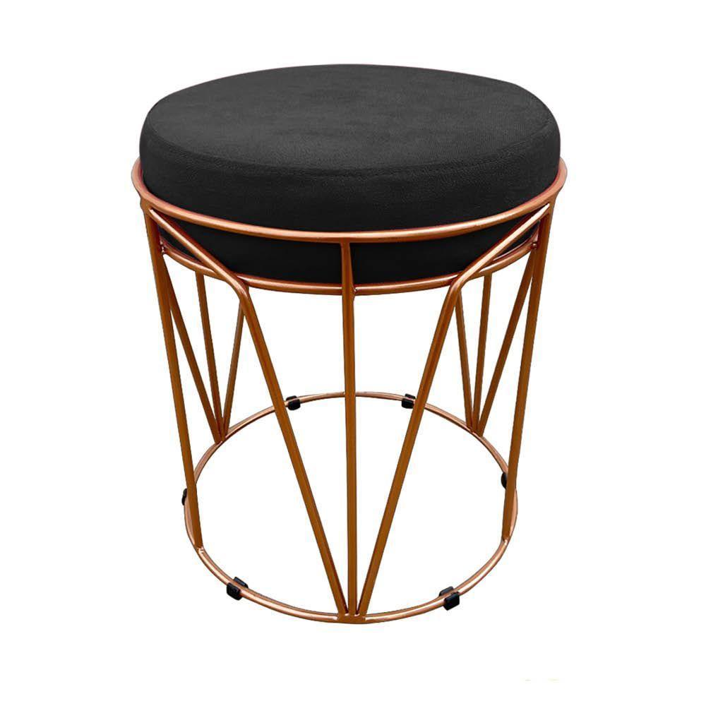 Puff Multiuso Com Mesa 2 Em 1 Suede Preto Base Cobre - 2