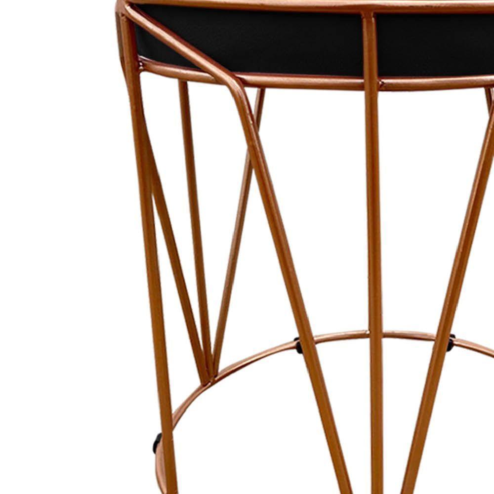 Puff Multiuso Com Mesa 2 Em 1 Suede Preto Base Cobre - 6