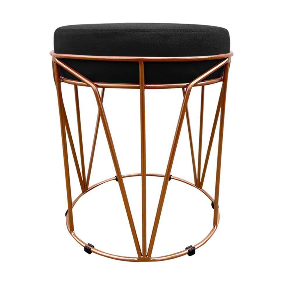 Puff Multiuso Com Mesa 2 Em 1 Suede Preto Base Cobre - 8