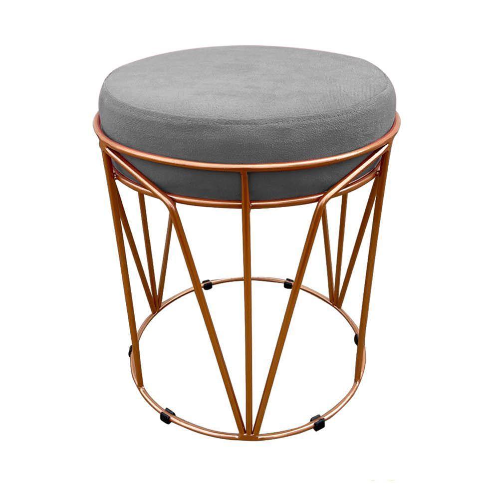 Puff Multiuso Com Mesa 2 Em 1 Suede Grafite Base Cobre - 1