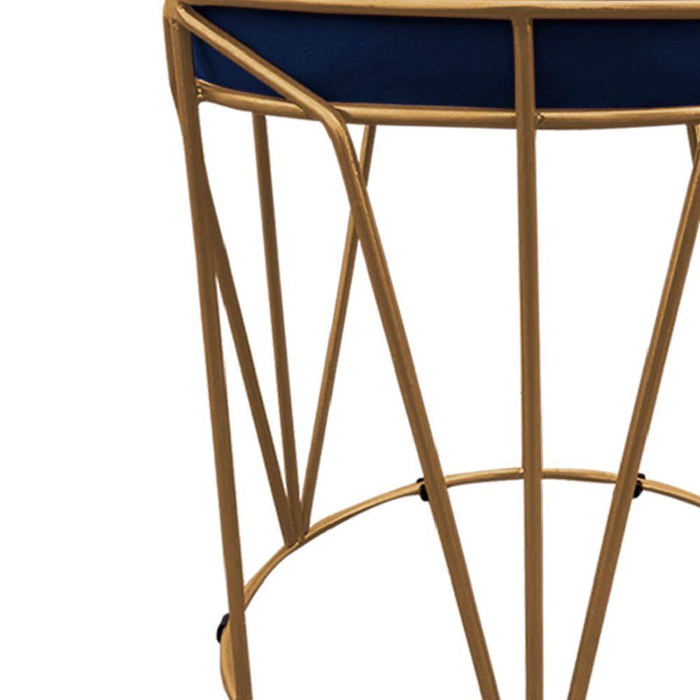 Puff Multiuso Com Mesa 2 Em 1 Suede Azul Marinho Base Dourado - 6