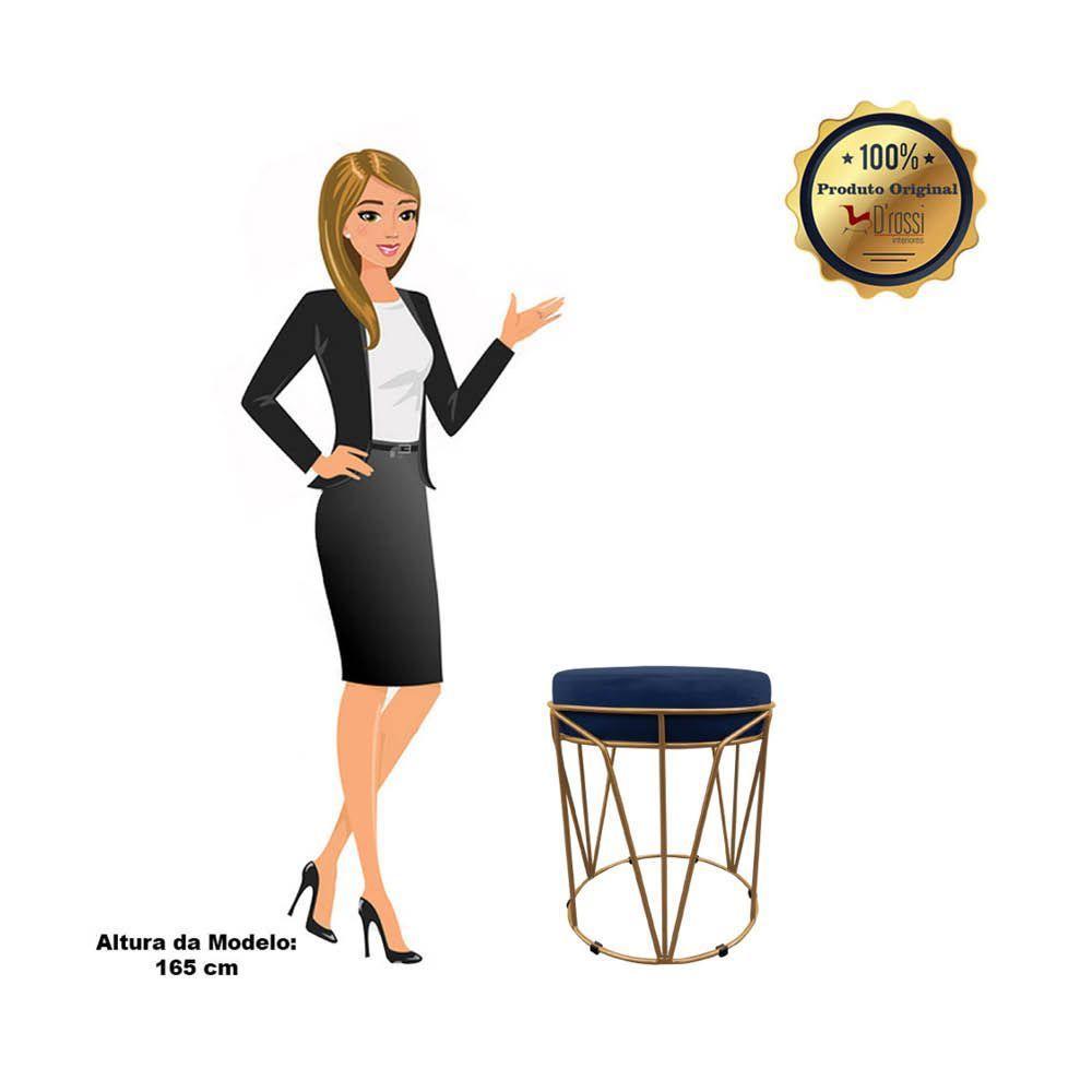 Puff Multiuso Com Mesa 2 Em 1 Suede Azul Marinho Base Dourado - 8