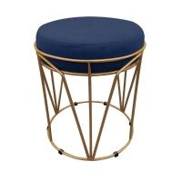 Puff Multiuso Com Mesa 2 Em 1 Suede Azul Marinho Base Dourado - 2