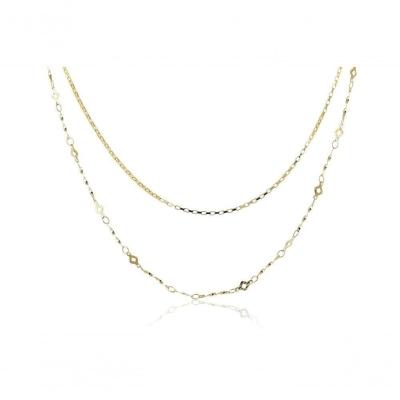 Colar Duplo Corrente Lisa Corrente Trabalhada Folheado Ouro [f027]