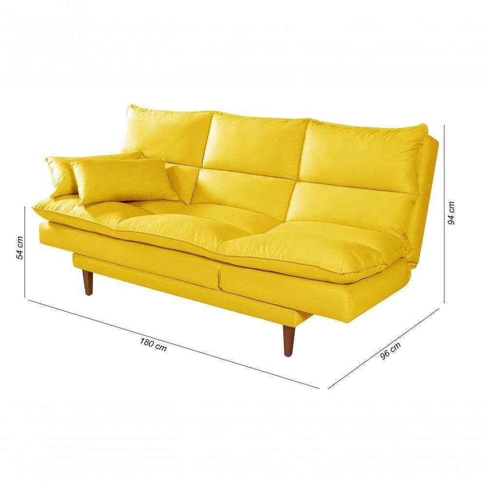 Sofá Cama Vancouver 3 Lugares Império Reclinável Casal Pés Madeira Suede Amarelo 374 - 5