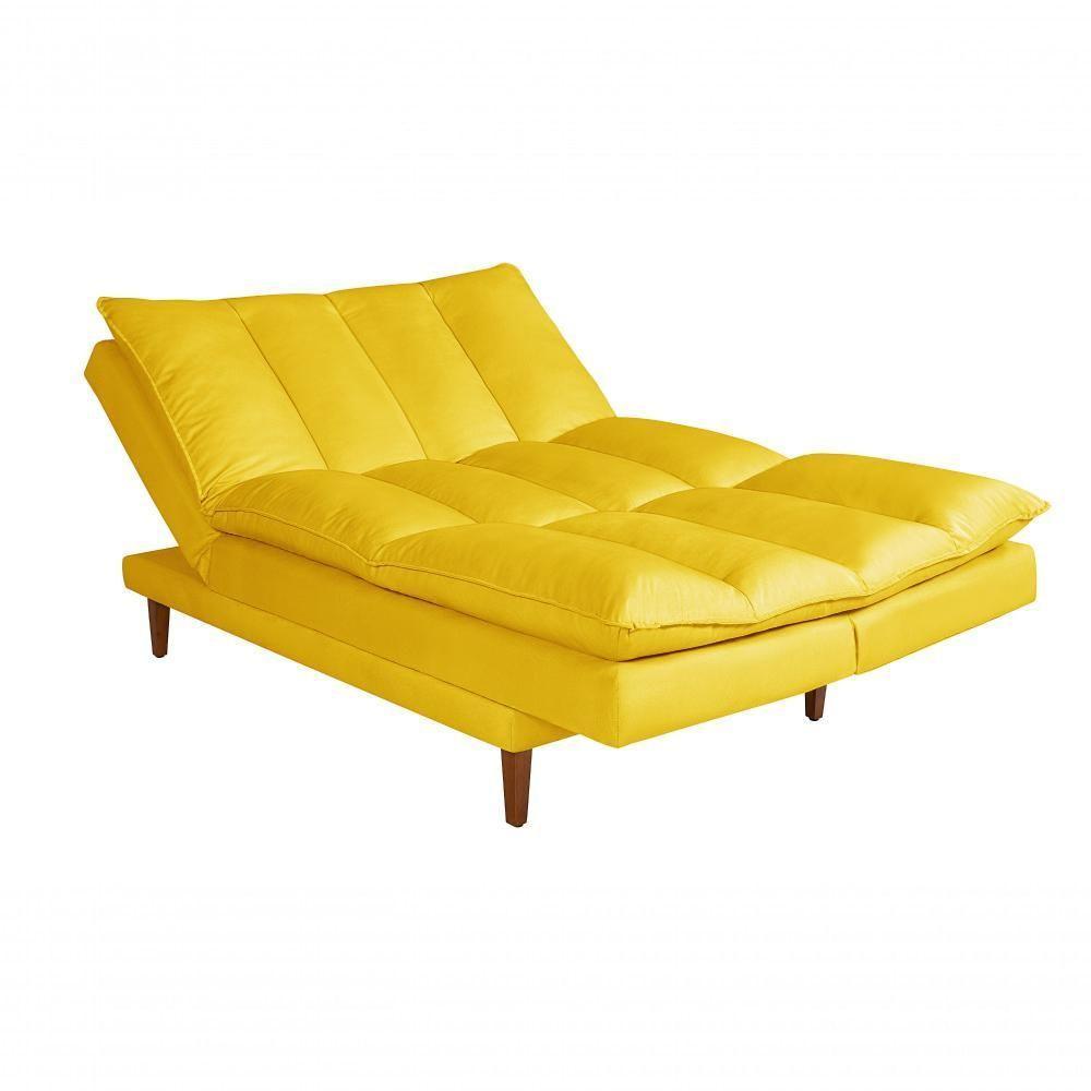 Sofá Cama Vancouver 3 Lugares Império Reclinável Casal Pés Madeira Suede Amarelo 374 - 8