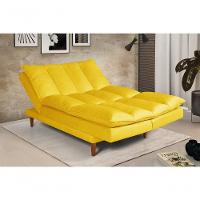 Sofá Cama Vancouver 3 Lugares Império Reclinável Casal Pés Madeira Suede Amarelo 374 - 7