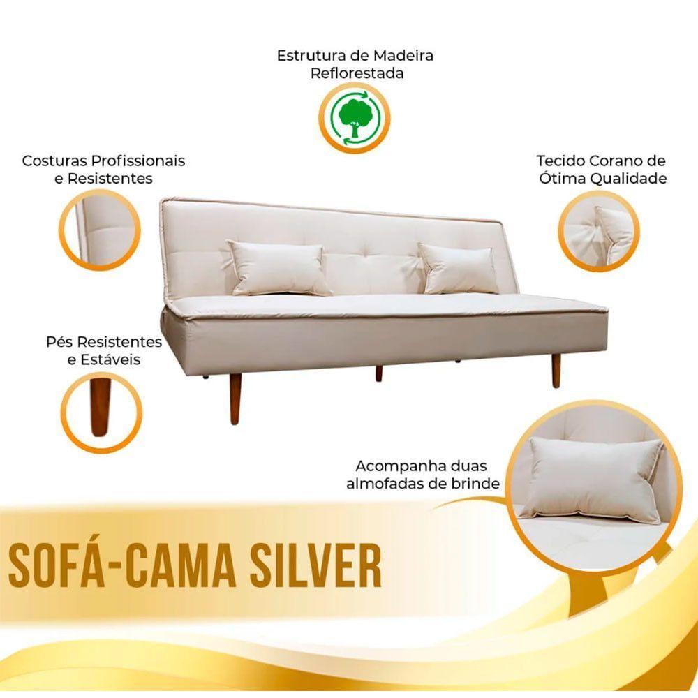 Sofá Cama Silver 3 Lugares Reclinável 1,92 Material Sintético Bege Speciale Home Bege - 4