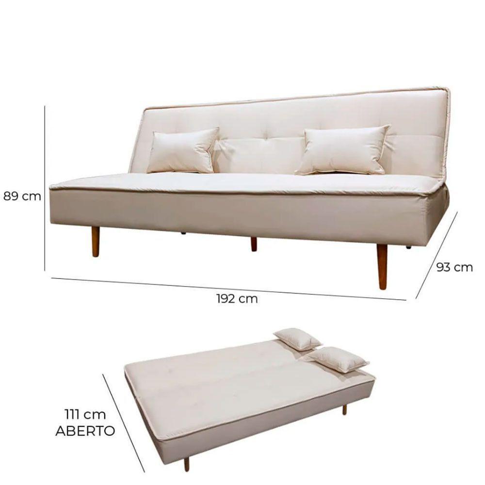 Sofá Cama Silver 3 Lugares Reclinável 1,92 Material Sintético Bege Speciale Home Bege - 7