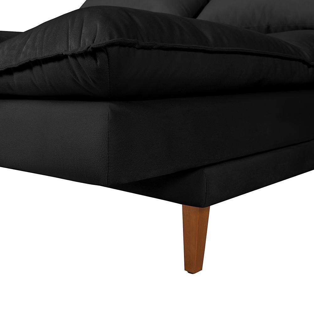 Sofá Cama Vancouver 3 Lugares Império Reclinável Casal Pés Madeira Suede Preto 381 - 4