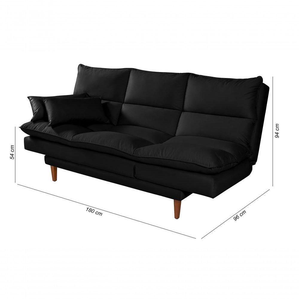 Sofá Cama Vancouver 3 Lugares Império Reclinável Casal Pés Madeira Suede Preto 381 - 6