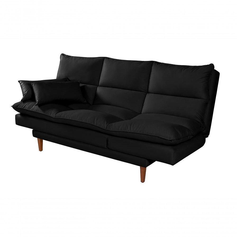 Sofá Cama Vancouver 3 Lugares Império Reclinável Casal Pés Madeira Suede Preto 381 - 7