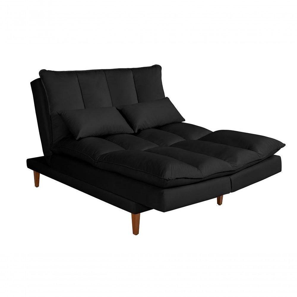 Sofá Cama Vancouver 3 Lugares Império Reclinável Casal Pés Madeira Suede Preto 381 - 9