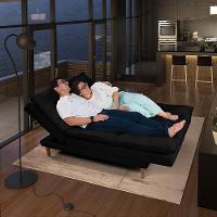 Sofá Cama Vancouver 3 Lugares Império Reclinável Casal Pés Madeira Suede Preto 381 - 2