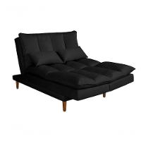 Sofá Cama Vancouver 3 Lugares Império Reclinável Casal Pés Madeira Suede Preto 381 - 9