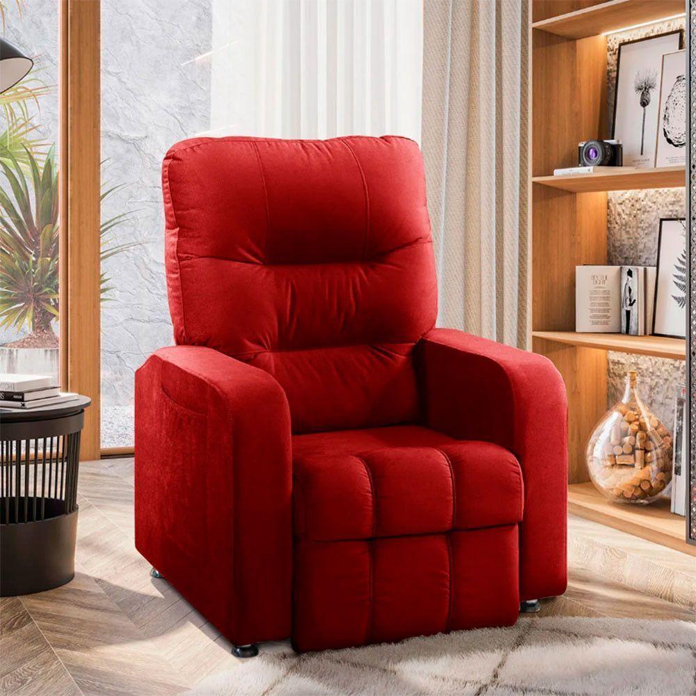 Poltrona Do Papai Reclinável Maldivas Suede Vermelho Plus Speciale Home Vermelho - 3