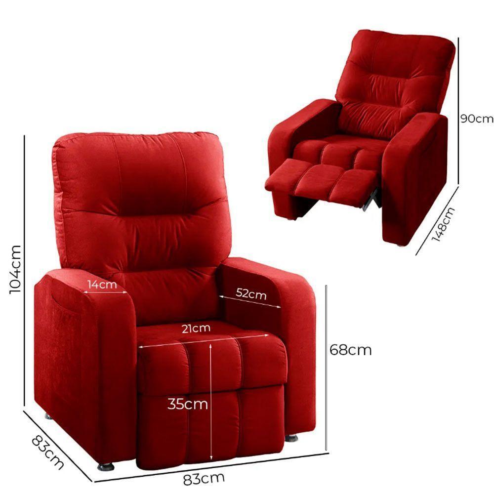 Poltrona Do Papai Reclinável Maldivas Suede Vermelho Plus Speciale Home Vermelho - 4