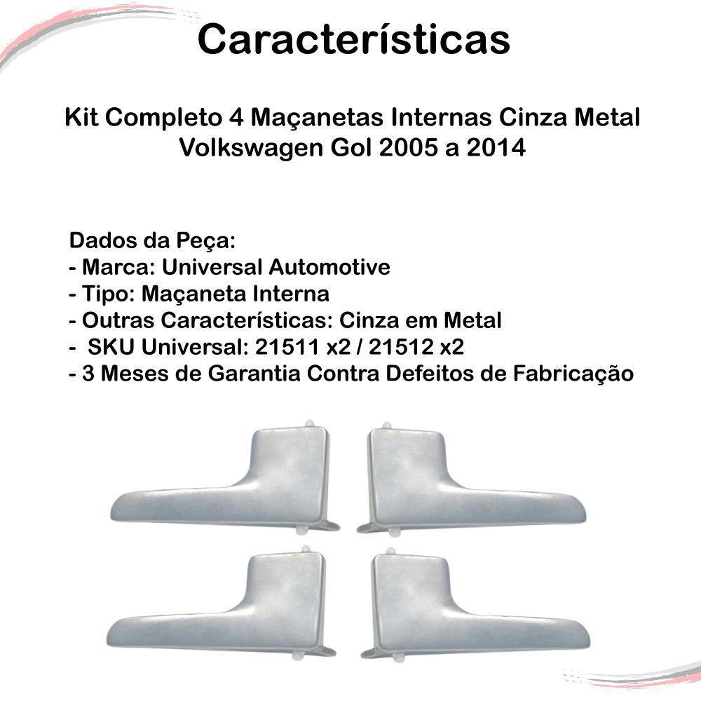 Kit Completo 4 Maçanetas Internas Cinza Metal Gol 05 A 14 - 4
