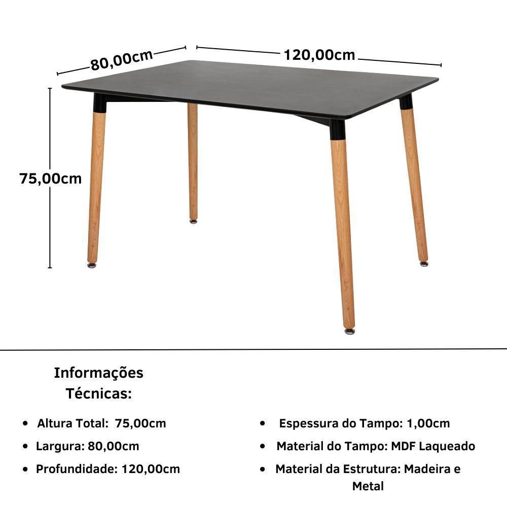 Conjunto Mesa De Jantar Retangular Eiffel Preta 120x80cm Com 4 Cadeiras Allegra - Cinza - 4